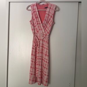 Tommy Hilfiger Coral Plaid Wrap Midi Dress Size 10